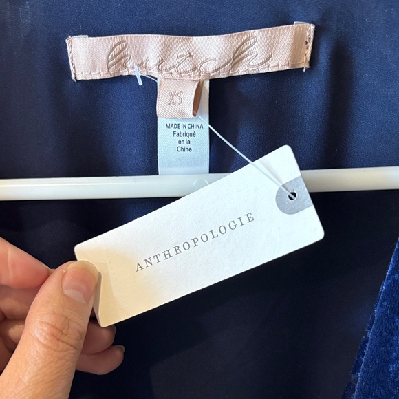 Anthropologie Midnight Navy Velvet Wrap Maxi Dress - Picture 2 of 11